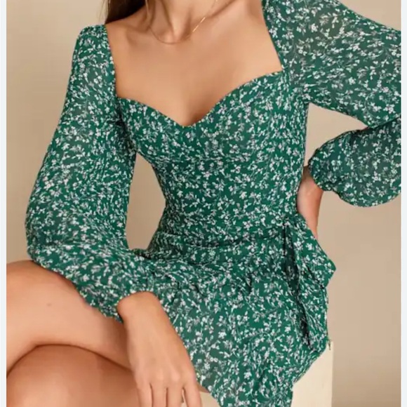 Reformation Floral Green Dress. Size 2. - Picture 2 of 4